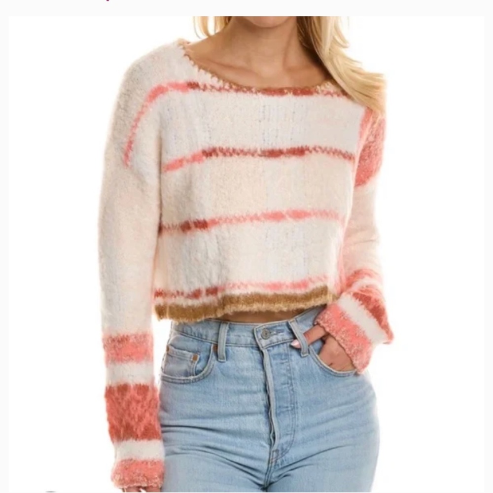FP Emmy Knit Mod Pullover Sweater Knute Earth Tone Clay Ivory Orange Pink XL